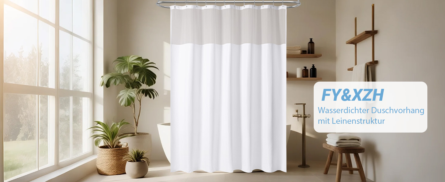 Водонепроникна штора для душу з льоном та вікном (183x183 см), біла - 12 гачків з нержавіючої сталі, утяжелений край, тканинна штора для ванни, машинне прання
