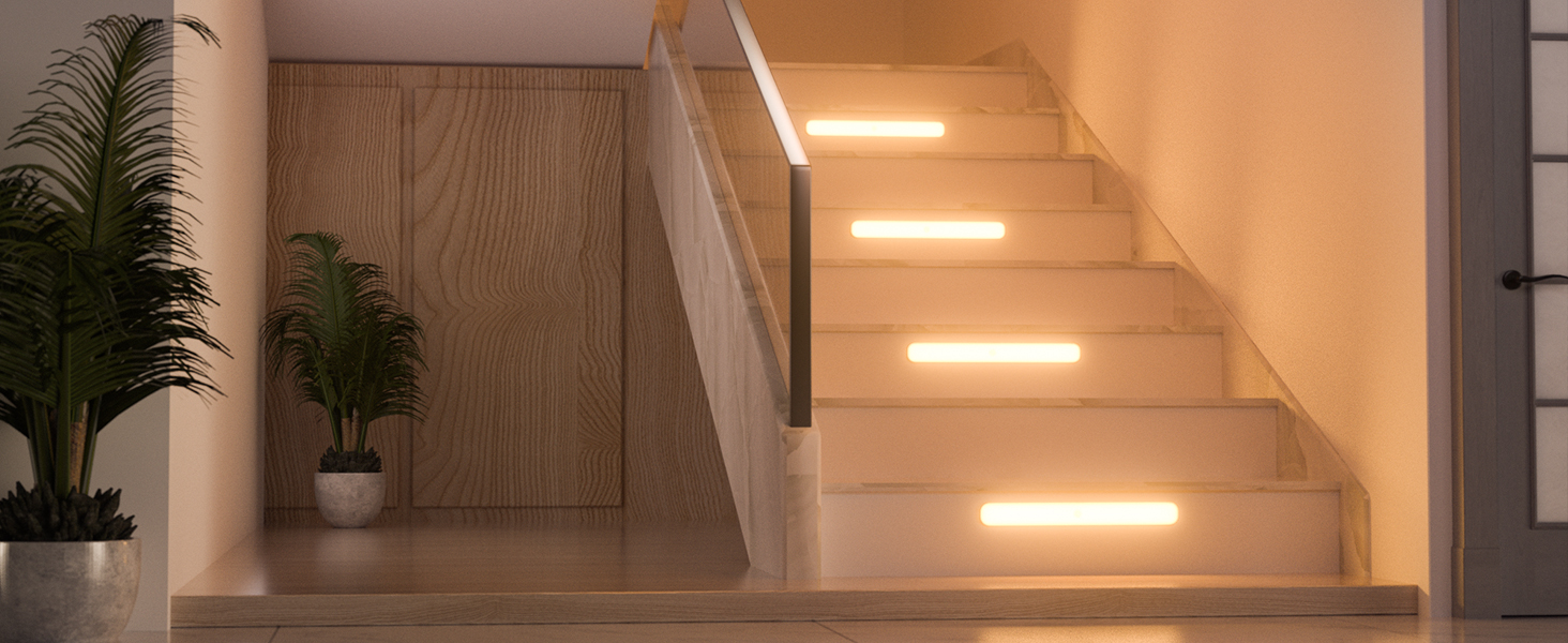 LED-підсвітка для шафи Ferswe з датчиком руху, індикатором заряду, USB-акумуляторна, тепле світло 3000K, 2 шт. Підсвітка для кухні, гардеробу, меблів