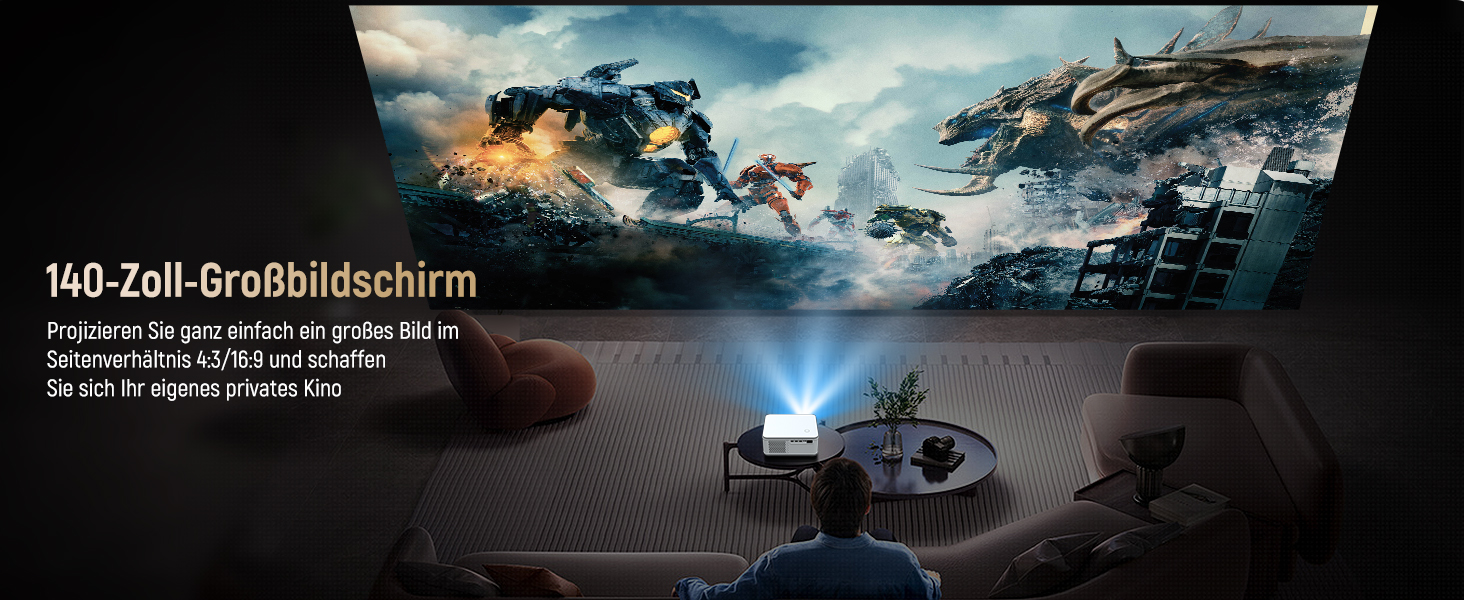 Портативний проєктор Mini Beamer 4K/1080p з Wi-Fi 6 та Bluetooth 5.4. Підтримка Auto Keystone, 200-дюймовий екран, сумісний з ноутбуками, смартфонами та TV (сірий)