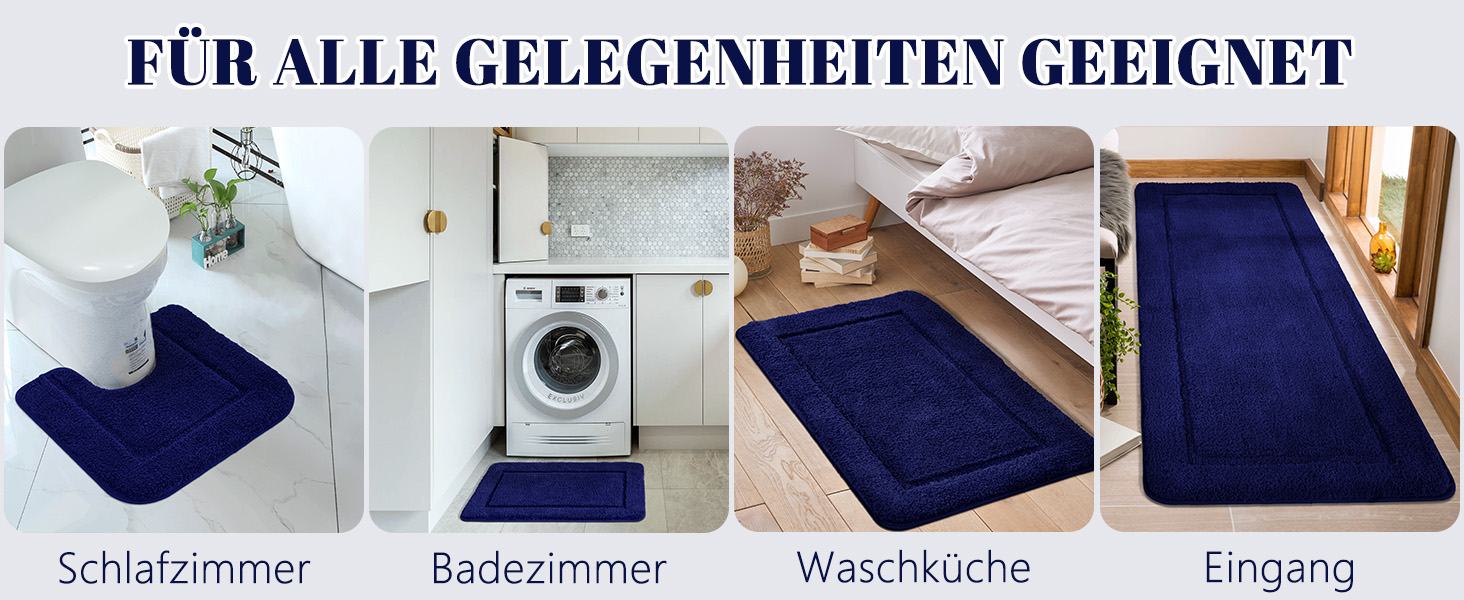 SOANNY Bath Mat Set - 2 Pack Microfiber Bathroom Rugs - Non-Slip & Water Absorbent - 53x86 cm & 50x50 cm - Blue