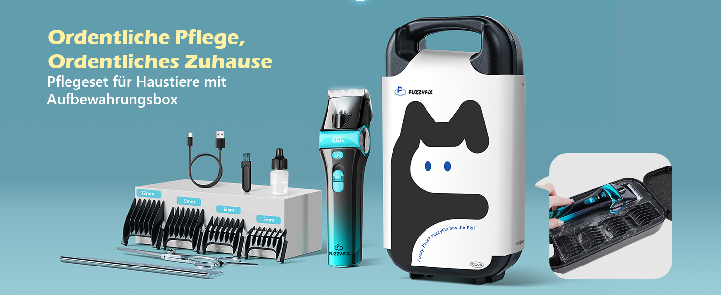 Машинка для стрижки собак Leise з LED-підсвіткою, 2 швидкості, для догляду за обличчям, вухами, лапами, блакитна