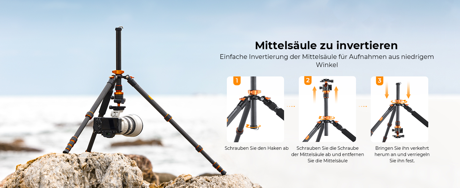 Штатив K&F Concept 172см з вуглецевого волокна, D255C4(SA255C1) - компактний штатив для камери/телефону, легкий трипод з функцією монопода, 1/4” гвинт, туристичний штатив з кульковою головкою 360° для DSLR, до 10кг