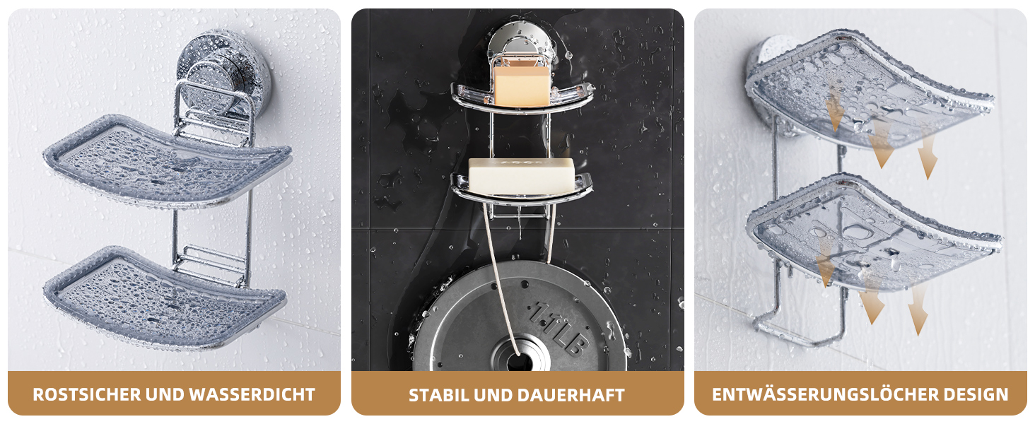 Хромована мильниця з піддоном для води, настінна, без свердління, для ванної кімнати та кухні (5 кг)