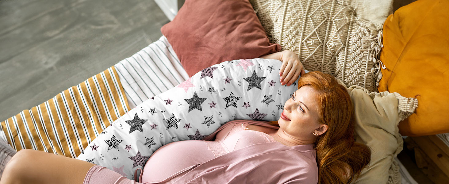 Подушка для годування Amilian Stillkissen Seitenschläferkissen: подушка для сну на боці, вагітності та годування, XXL, Body Pillow, блакитний/рожевий