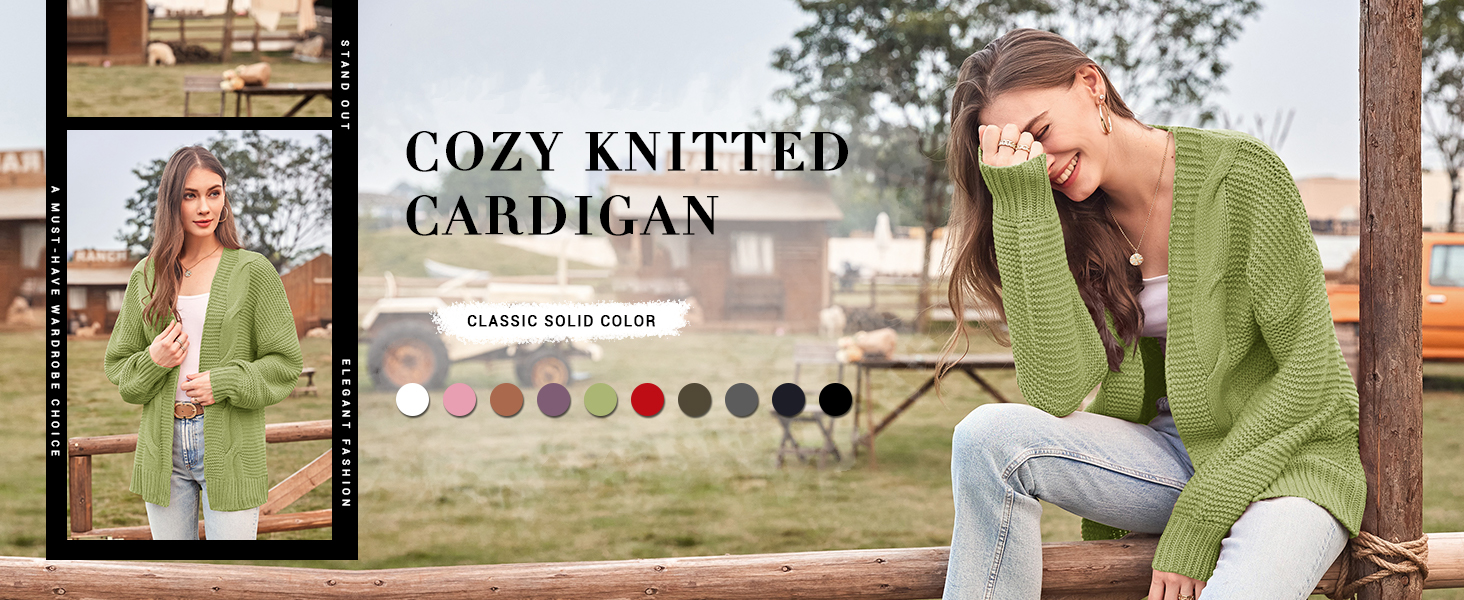 Жіночий в'язаний кардиган Cicy Bell з широкими рукавами-ліхтариками, оливковий колір