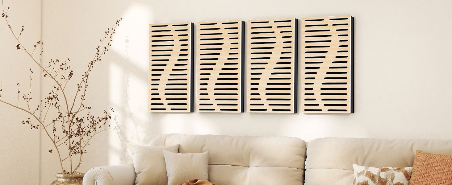 Акустичні панелі JBER для звукоізоляції стін, самоклеючі шумопоглинаючі плити з імітацією натурального дуба, 3-шарові декоративні панелі для студії, 60×30×4.5 см, еліптичні лінії (4 шт.)