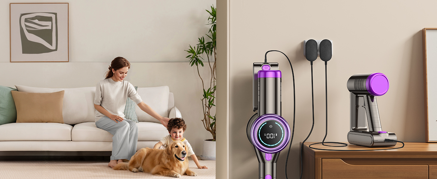 Бездротовий акумуляторний пилосос 45000Pa 550W з LED дисплеєм та антинамотувальною щіткою для шерсті тварин, твердих поверхонь та килимів - до 65 хвилин роботи