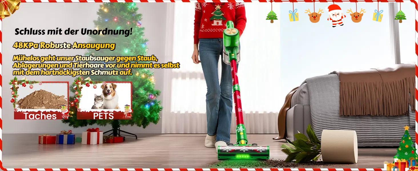 Бездротовий акумуляторний пилосос 48KPa/500W/55хв з LED-дисплеєм та зарядною станцією, для прибирання шерсті тварин, килимів, твердих поверхонь та авто, колір: зелений