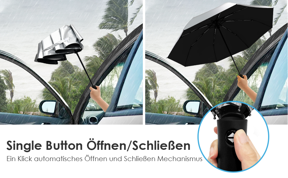 Зонт від сонця та дощу, 46 дюймів (117 см), 8-ми рифлений, вітростійкий, автоматичний, для чоловіків та жінок, срібно-чорний