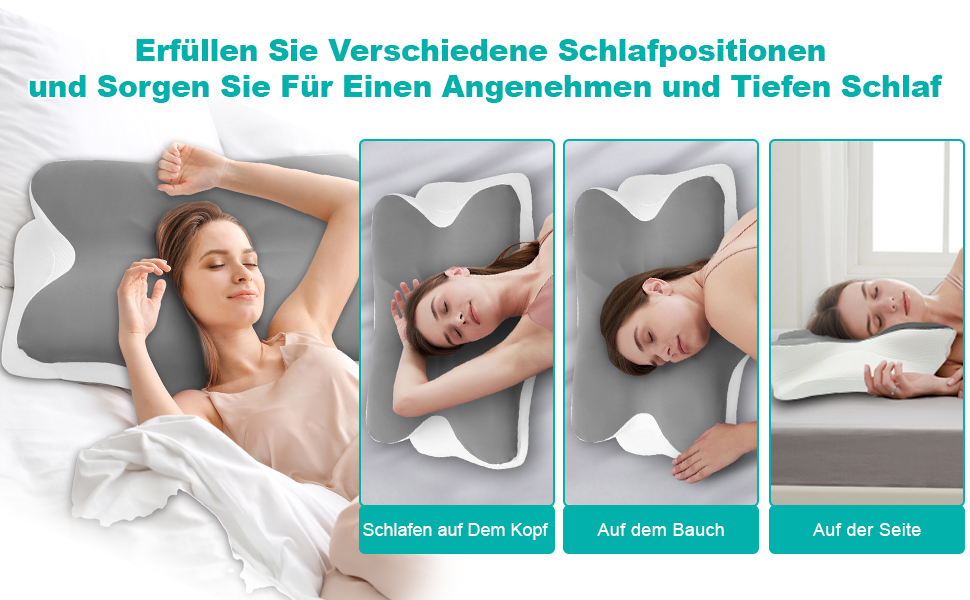 Ортопедична подушка Omtofo з піною з пам'яті для шиї, спини та сну на животі, 63 x 42.5 x 13.8/9 см