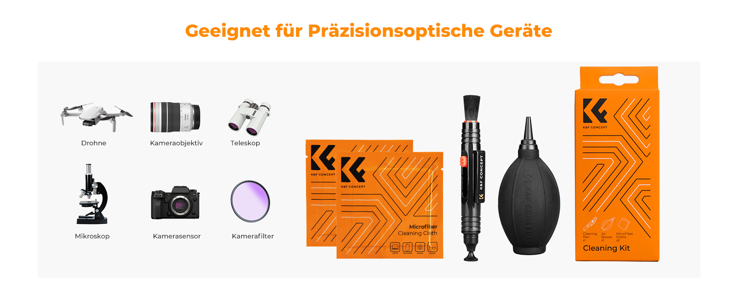 Набір для чищення об'єктивів K&F Concept 3-в-1: для фотоапаратів, об'єктивів, фільтрів, телефонів. Lenspen, щітка, повітряний насос, мікрофібра.