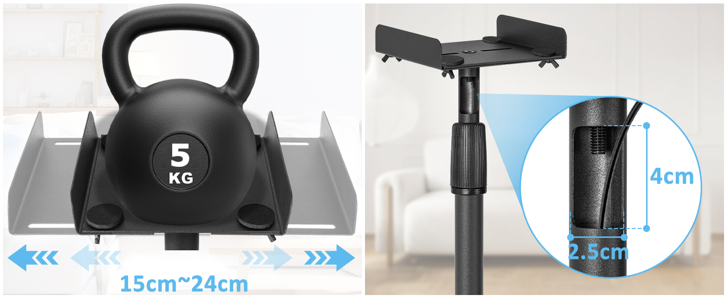 Підставка для колонок, 2 шт., регульована висота 86–127 см, з кабельною організацією, для невеликих колонок, вантажопідйомність 3.6 кг