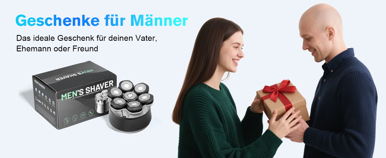 Електричний бритва Carehabi для гоління голови, чоловічий, водонепроникний IPX6, 7D плаваючі головки, LED-дисплей, акумуляторна, для сухого та вологого гоління, для подорожей