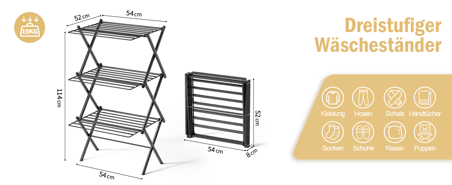 Складаний сушарка для білизни сталева багатоярусна, чорна - зручна та містка для швидкого сушіння
