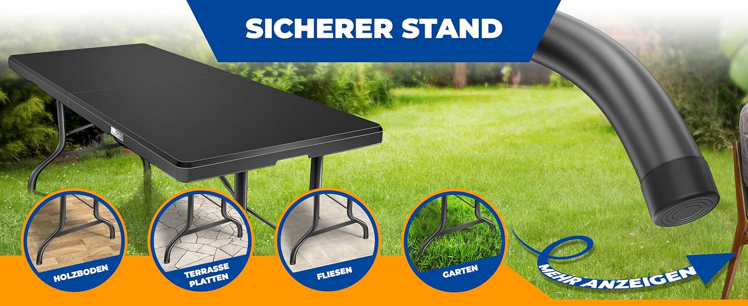 Складний стіл KESSER Buffettisch 183x76 см для кемпінгу, саду, тераси, балкону. Анодований алюміній, 6 осіб, з чохлом та ручкою для транспортування, антрацит