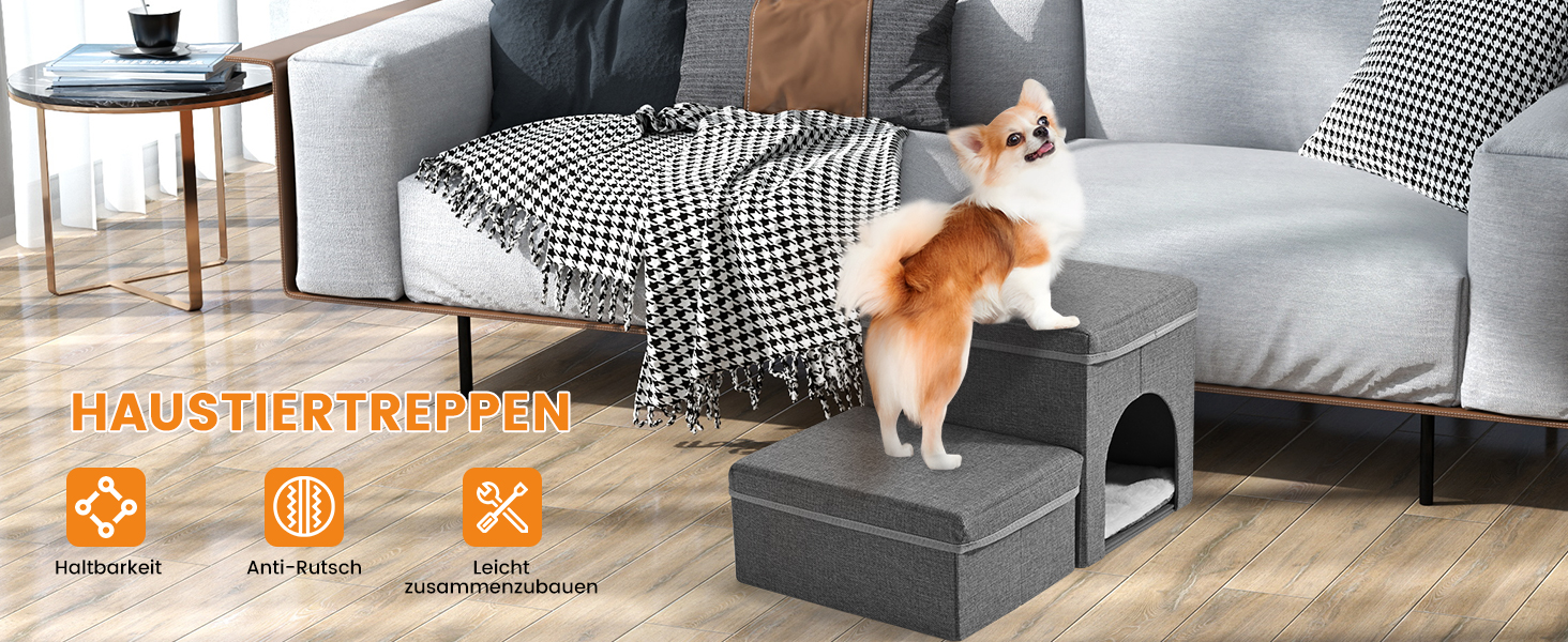 Сходинка для собак Sunowl 2 сходинки, складана, широка, з місцем для зберігання, для маленьких собак та котів, м'яка, неслизька поверхня