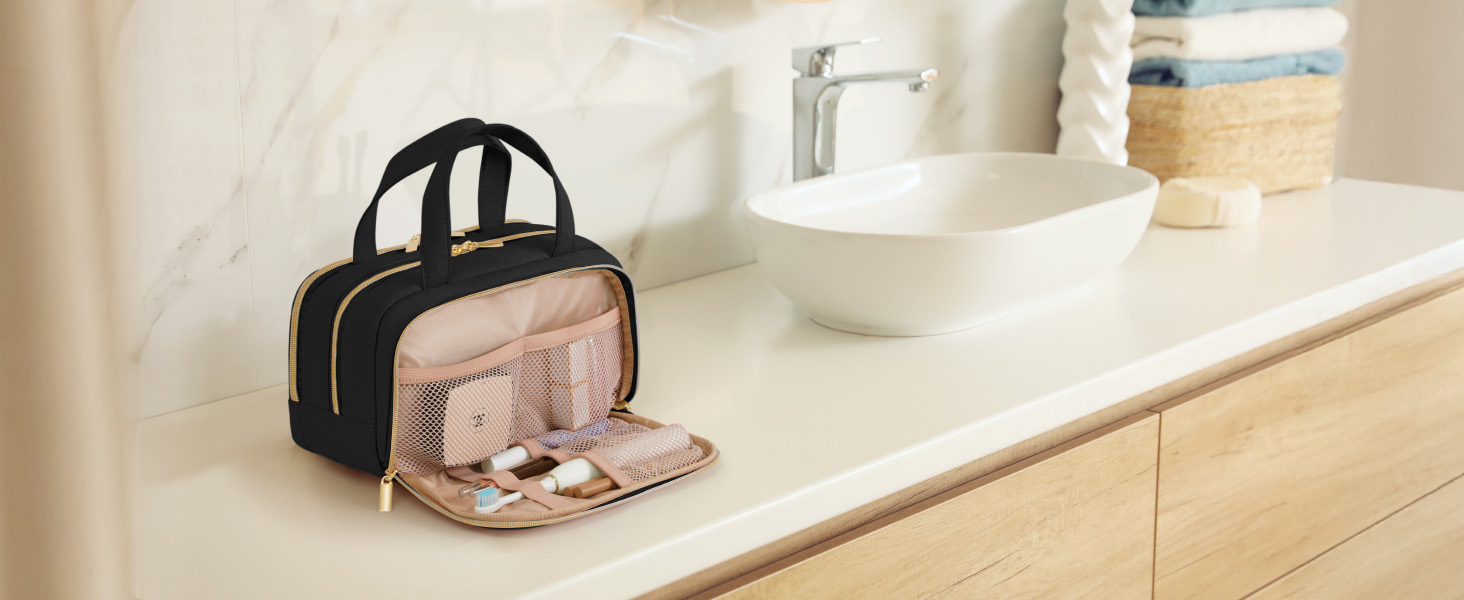 Жіноча дорожня косметичка Lifewit 5L, водовідштовхувальна косметичка з відділенням для мокрого одягу, органайзер для макіяжу, аксесуарів, шампуню та туалетних речей, чорна, M