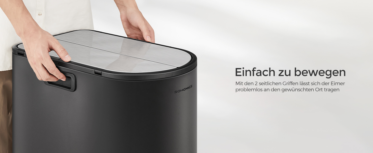 SONGMICS Відро для сміття кухонне, сортувальник 2 відділення, 30 л та 20 л, вузьке, з педаллю, для переробки та сміття, з двома кришками, білий + металік