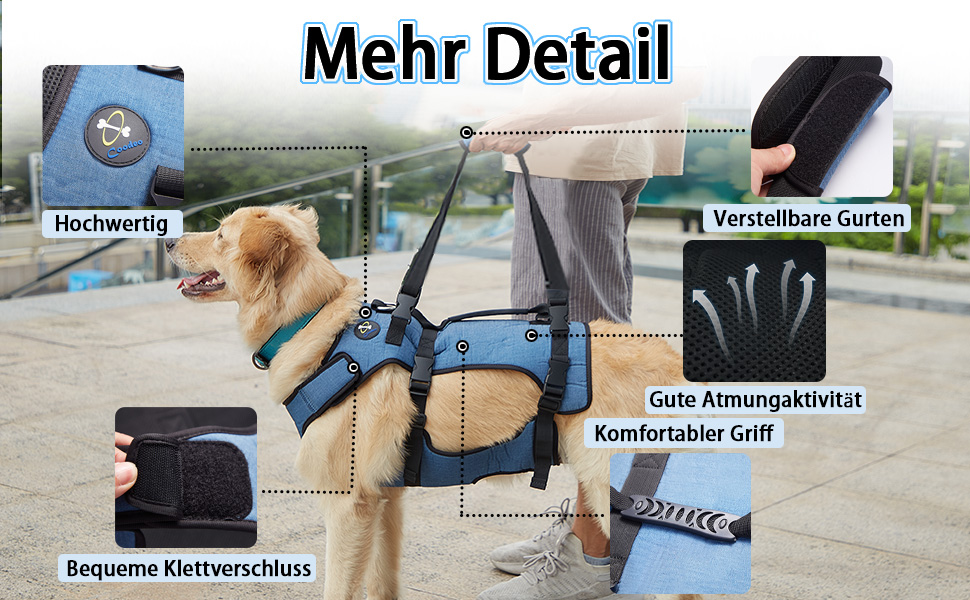 Підтримка для собак COODEO - дихаючий реабілітаційний пояс для літніх собак з проблемами суглобів, артритом або паралічем, повна підтримка тіла з регульованими ручками (Блакитний, L)