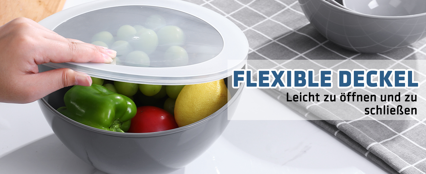 Набір великих пластикових салатниць Luxear 0,2-4,6 л з кришками, 5 предметів, BPA-free, з виделками і ложкою, для змішування та сервірування