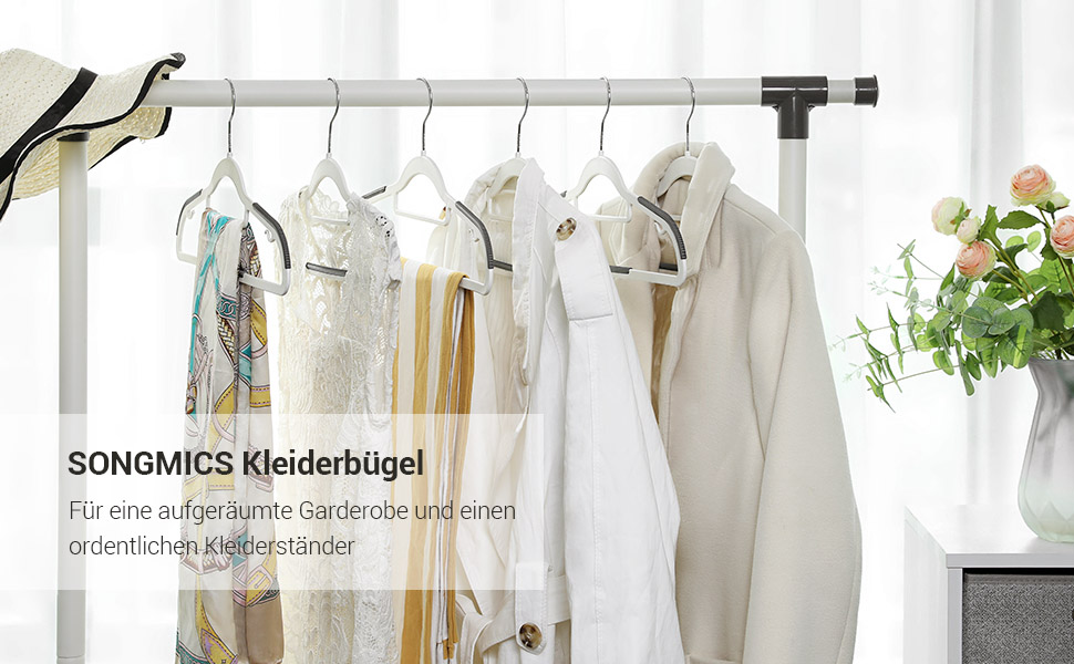 Набір вішалок SONGMICS 50 шт., пластик, антиковзаючі, компактні, товщина 0,5 см, 42 см, поворотний гачок 360°, срібло, білий + темно-сірий