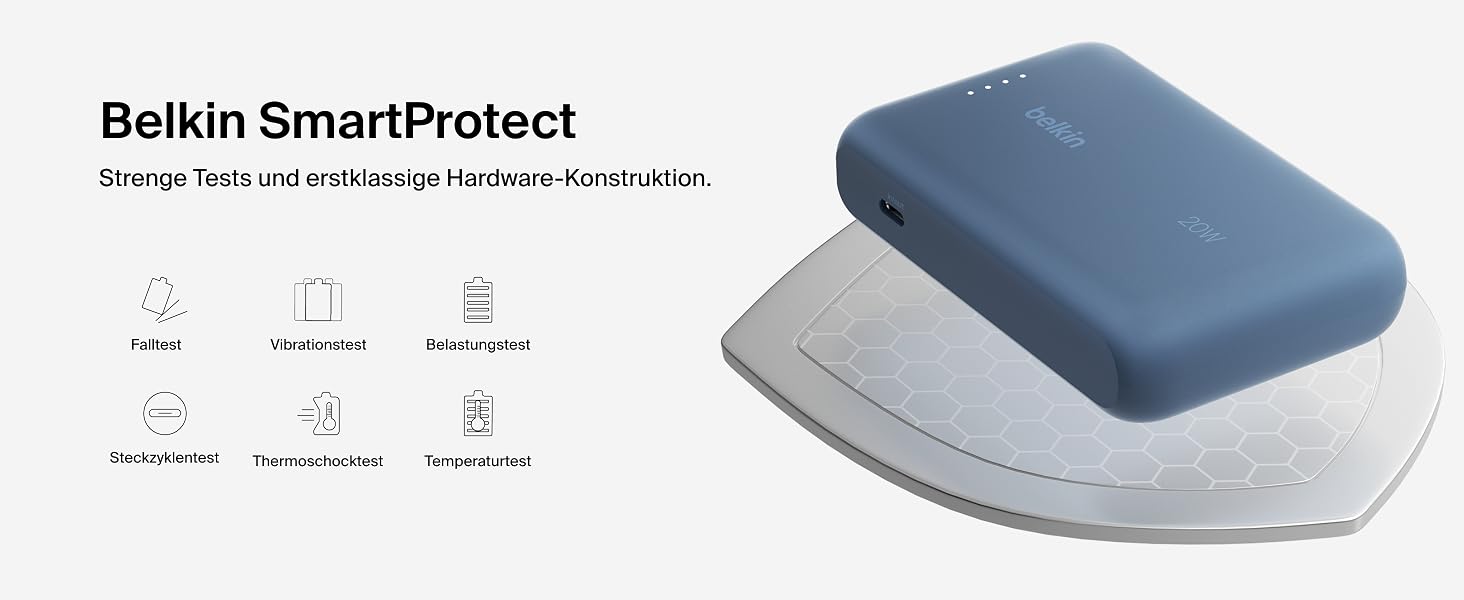 Повербанк Belkin BoostCharge 10000mAh з вбудованим кабелем USB-C, 20W, LED-індикатором, синій