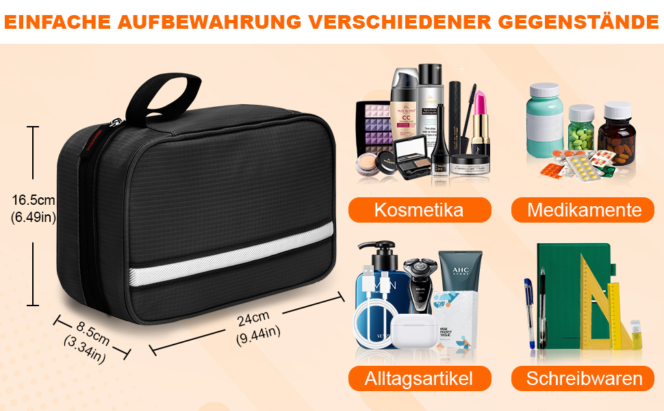 Чоловіча та жіноча косметичка для подорожей з відділеннями, водонепроникна, з гачком, зелена (чорна)