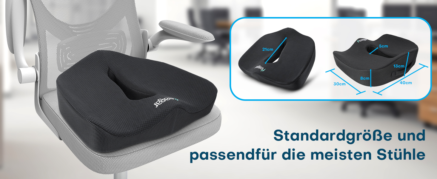 Ортопедична подушка для сидіння Feagar з Memory Foam, для офісного крісла, автокрісла, інвалідного візка, чорна тканина, до 100 кг