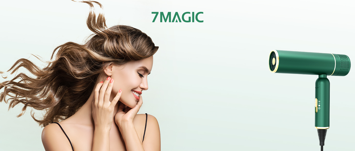 Фен для волосся 7MAGIC з концентратором, компактний туристичний фен, 1600W, зелений