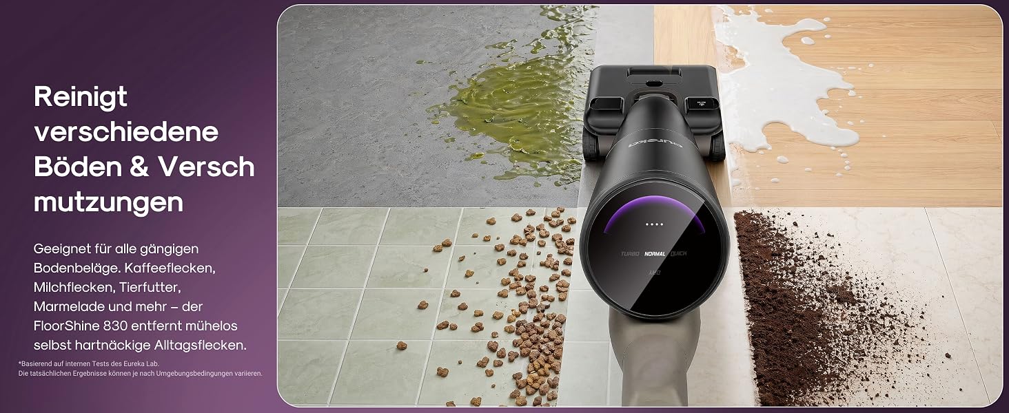 Акумуляторний миючий пилосос EUREKA FloorShine 830 для твердих підлог, 24000 Па, з функцією самоочищення та сушіння гарячим повітрям 75°C, Anti-Tangle 3.0, 60 хв роботи