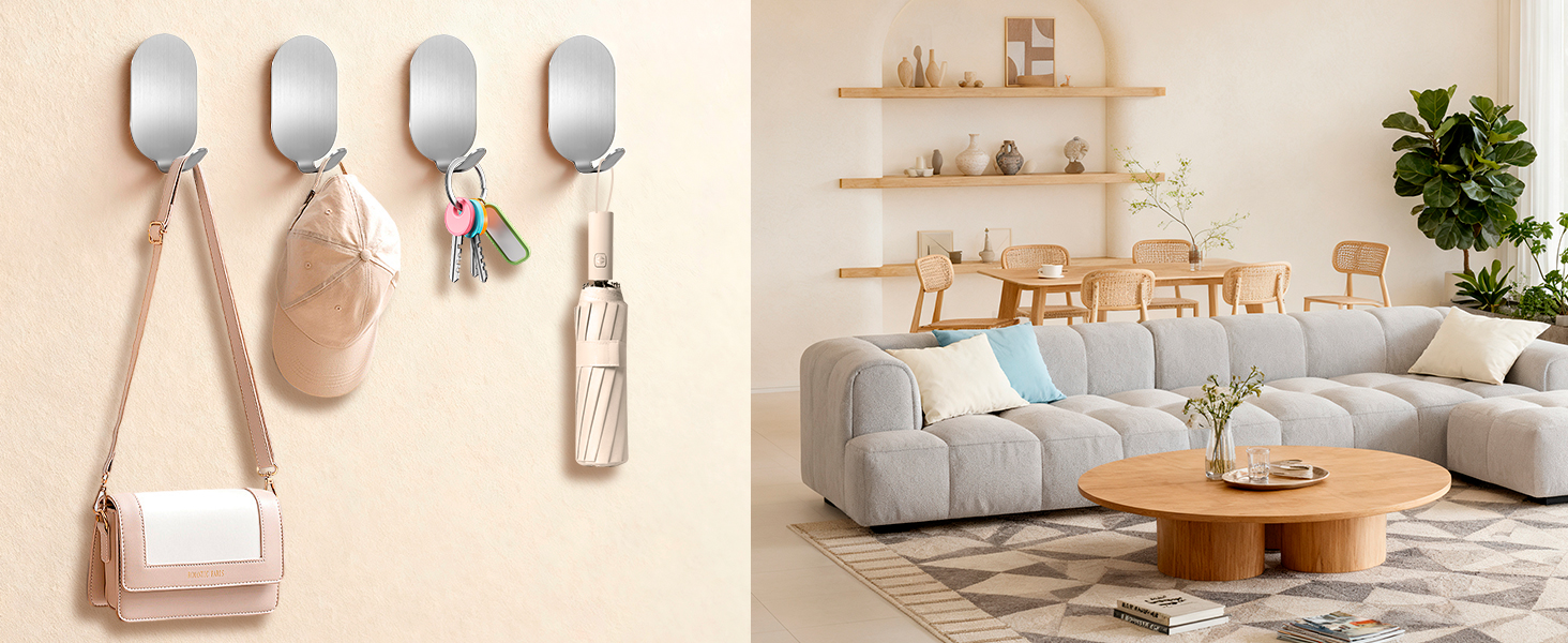 Крючки самоклеючі, 10 шт. з нержавіючої сталі 304, без свердління, для ванної, кухні та вітальні