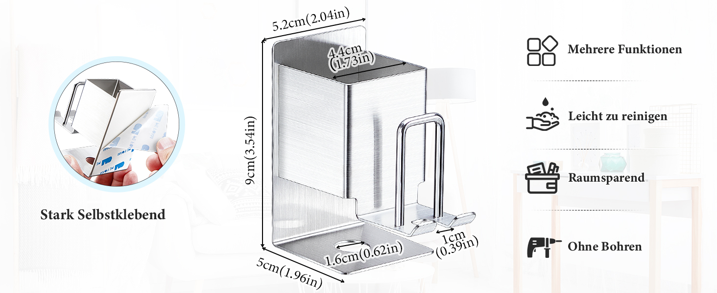 Настінний тримач для зубних щіток (2 шт.), без свердління, для електричних зубних щіток, самоклеючий, срібний