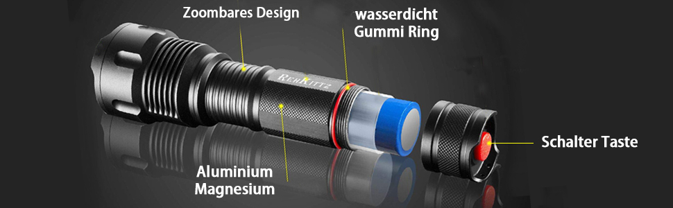 LED ліхтар надпотужний 3300 люмен, ручний, з регулюванням фокусу для кемпінгу, туризму та активного відпочинку