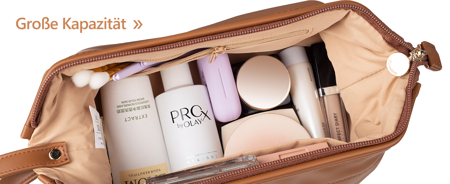 Косметичка для жінок Abiudeng: велика, водонепроникна, з відділенням для пензлів. Ідеальна для подорожей та зберігання макіяжу. Колір: коричневий