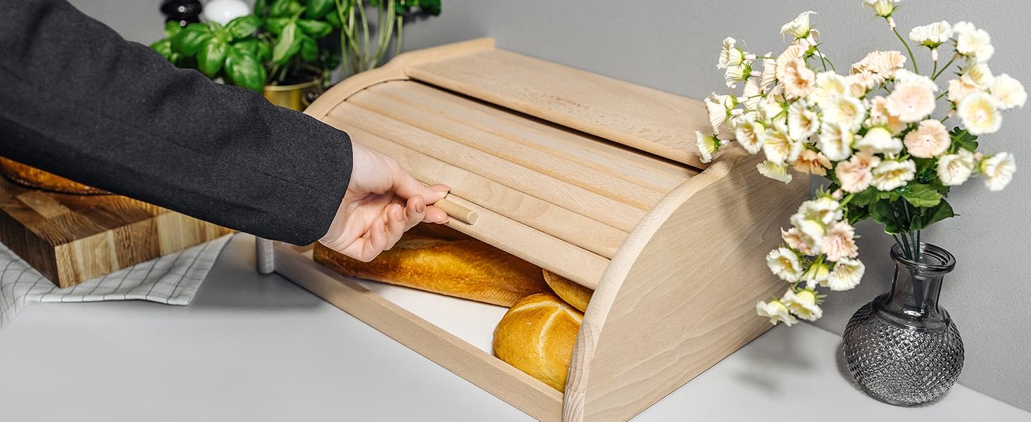 Дерев'яний хлібний ящик Creative Home | 38 x 28,5 x 17,5 см | Для хліба, булок, випічки | З відкидним кришкою | Натуральний хлібний контейнер для кухні