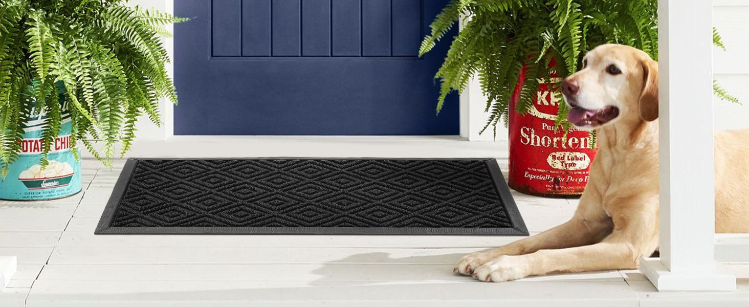 Килимок для взуття LEKEEPGO 60x90 см, чорний, гумовий, протиковзкий, для вулиці та дому, з дренажем, праний, для вхідних дверей