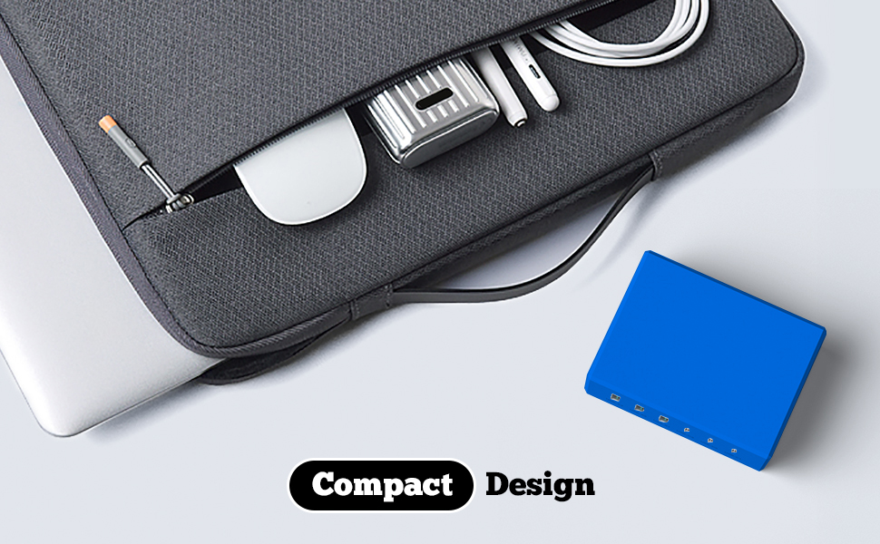 Зарядний пристрій USB-C 120W GaN, багатопортова станція 6 портів для iPhone/Samsung/Google/планшетів, синій