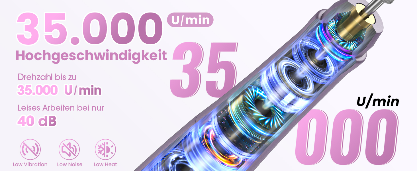 Бездротовий фрезер для нігтів 35.000 об/хв - професійний нейл-дриль для гелю та акрилу, електрична нігтьова пилка з регулюванням швидкості (фіолетовий)