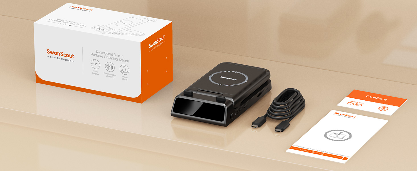 Бездротова зарядка 3-в-1 SwanScout 703A для iPhone 12/13/14/15/16/17, Apple Watch 7/8/9/10/11/Ultra, AirPods Pro 3 – Чорна