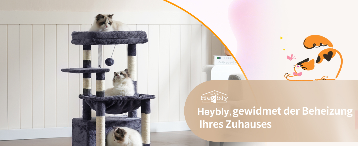Кігтеточка для котів Heybly Kratzbaum HCT008SW сірого кольору з великим м'яким кошиком та місцем для сну