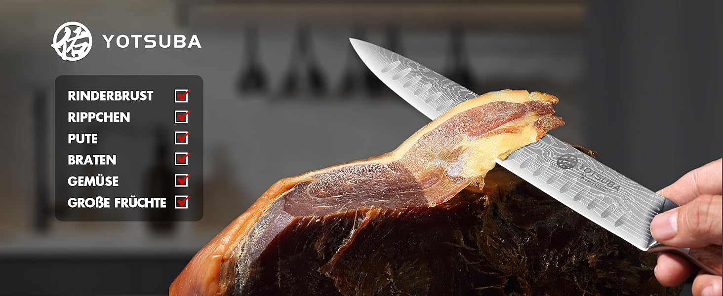 Японський кухонний ніж YOTSUBA 22 см - професійний ніж шеф-кухаря з високоякісної сталі, ергономічна ручка