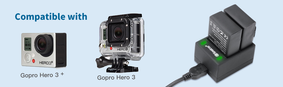 Акумулятор Smatree та швидке подвійне зарядне пристрій для GoPro HERO3+, HERO3 - заміна GoPro AHDBT-201, AHDBT-301, AHDBT-302, AHBBP-301, ACARC-001, AWALC-001 G3-1
