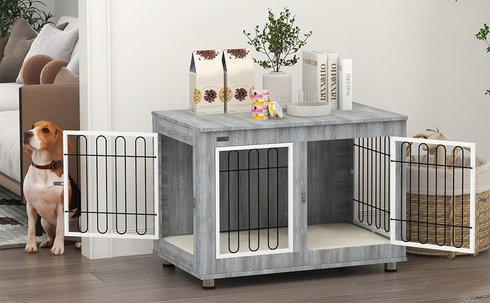 Клітка для собак PawHut 90x58x65 см, сіра, з подушкою та двома дверцятами, для собак до 25 кг