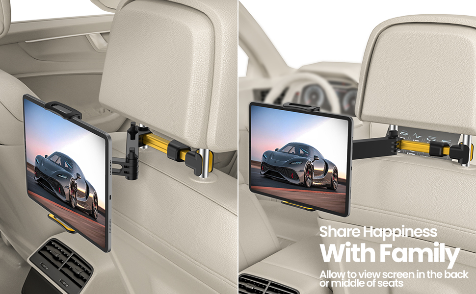 Тримач для планшета в авто - універсальний, регульований, для iPad, Switch, Samsung Tab, смартфонів 4.7-13 дюймів (жовтий)