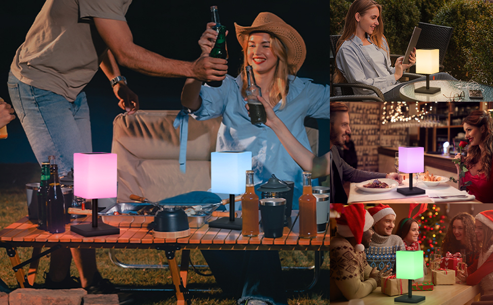 Світлодіодний солярний настільний світильник для вулиці 2-в-1, чорний - бездротовий, з сонячною зарядкою, 8 кольорів, для саду, кемпінгу та столу