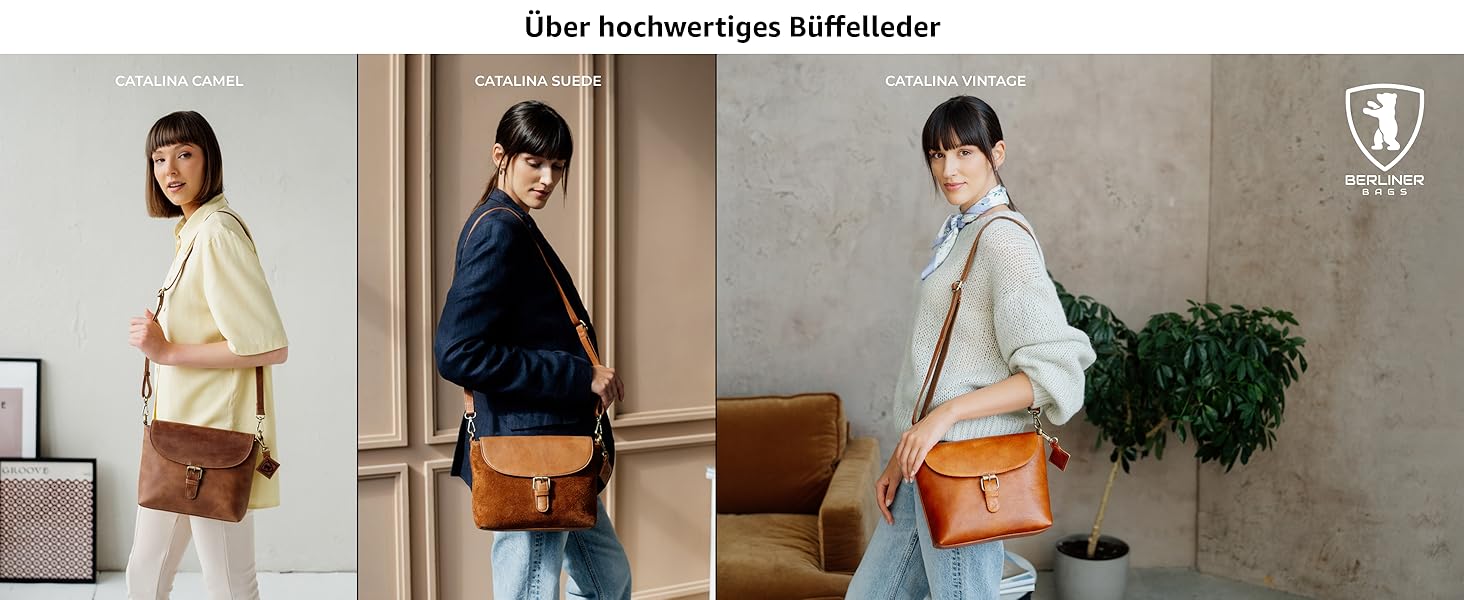 Сумка через плече Berliner Bags Catalina вінтажна шкіряна, Camel - жіноча кросбоді сумка середнього розміру з магнітним закриттям