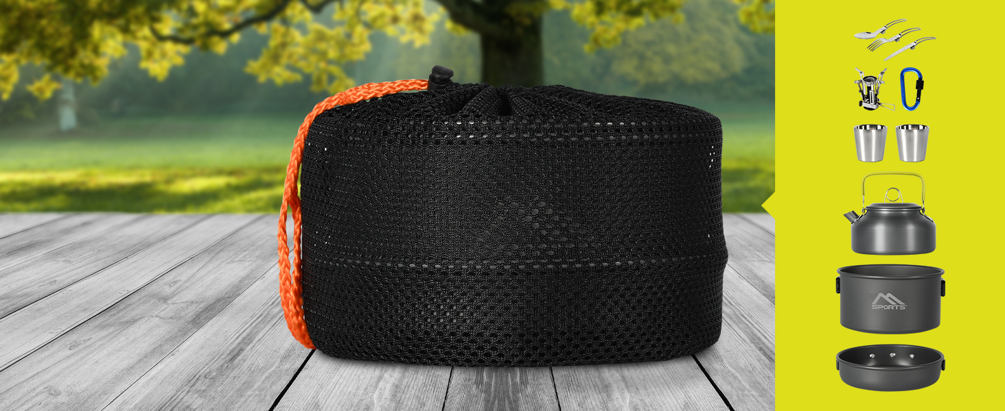 Набір кухонного посуду MSports Camping Kochset Premium для кемпінгу та відпочинку на природі (алюміній, нержавіюча сталь)