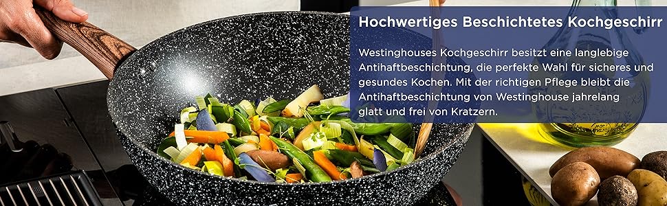 Млинцева пательня Westinghouse 28 см, чорний мармур, тришарове антипригарне покриття, кований алюміній, індукційне дно, дерев'яна ручка, можна мити в посудомийці