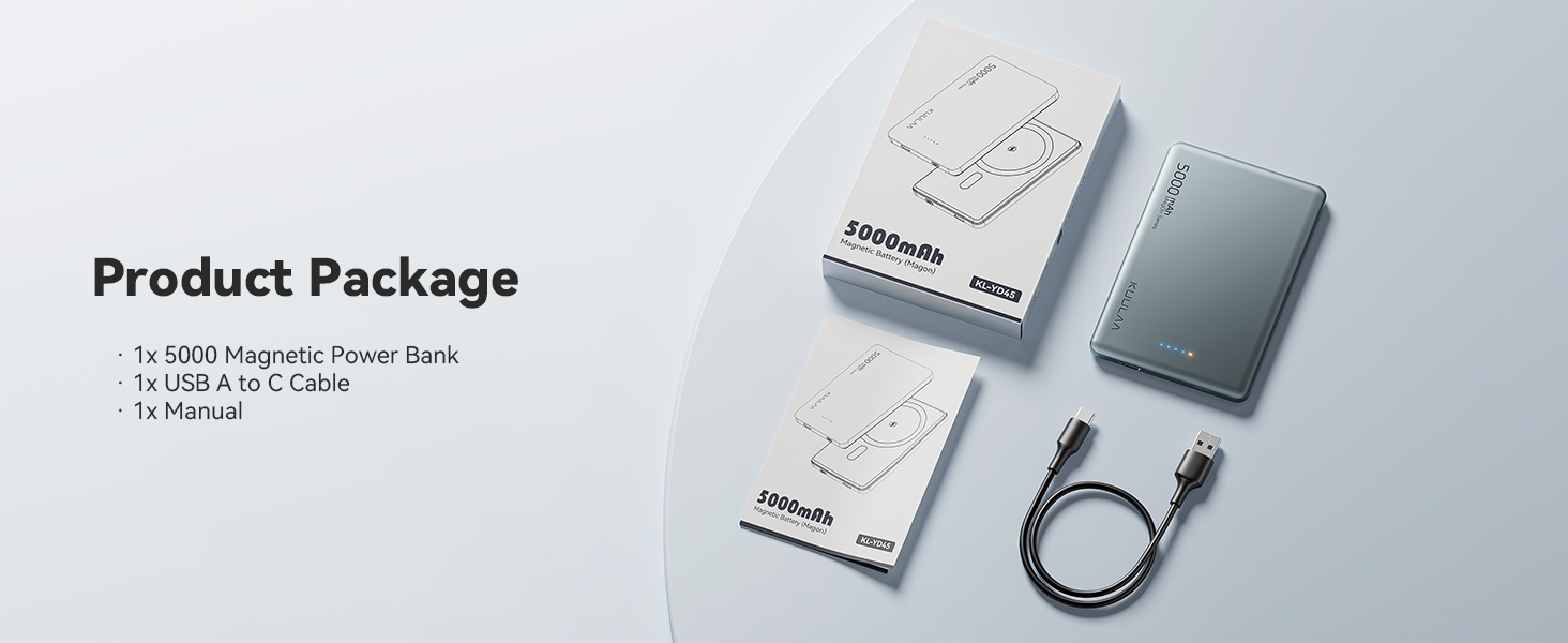 Powerbank Kuulaa Magsafe 5000mAh PD 20W, Slim, 8mm, Бездротовий, для iPhone 15/14/13/12, Темно-сірий