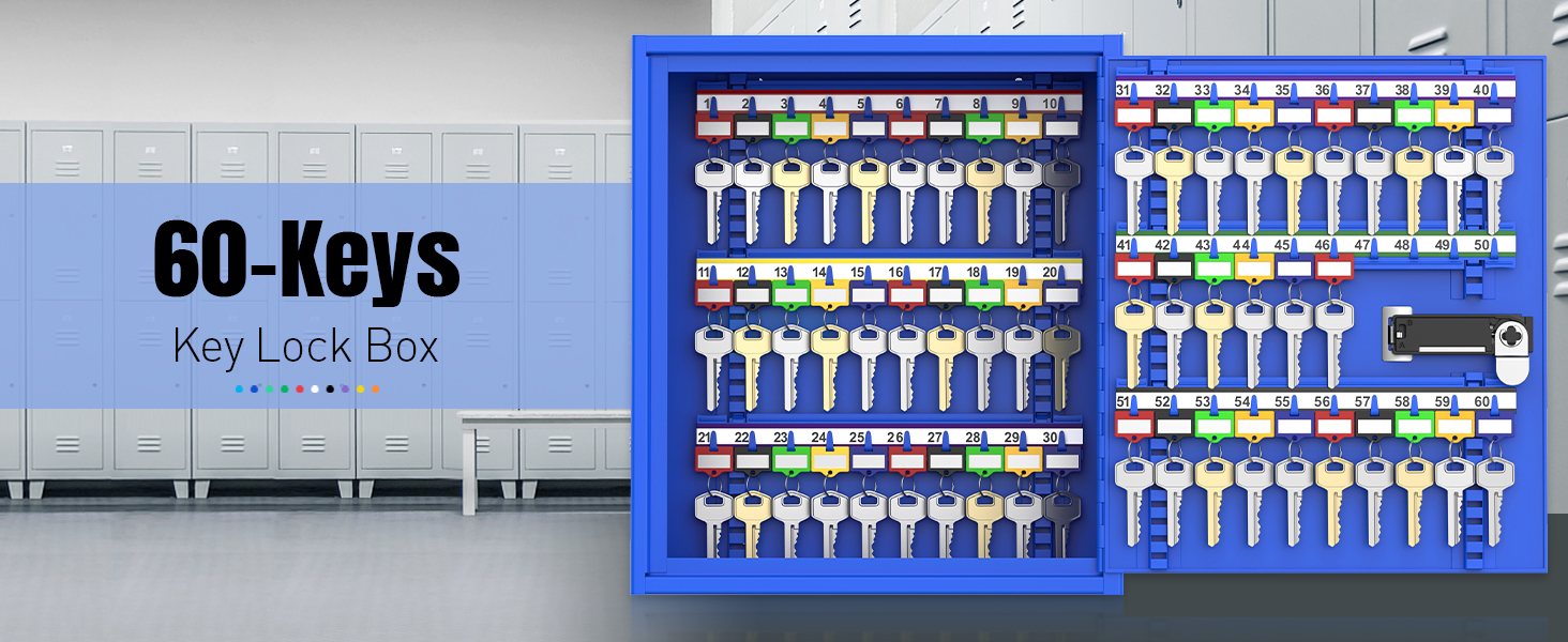 Шкафчик для ключів Uniclife на 60 позицій з комбінацією та ключовим замком, цифровий сейф, органайзер для ключів з регульованими полицями